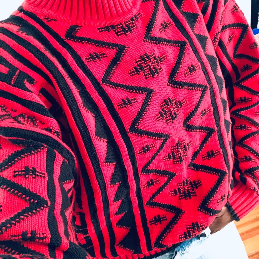Vintage Graphic Red Sweater Lizwear 100% Cotton M - Picture 6 of 11